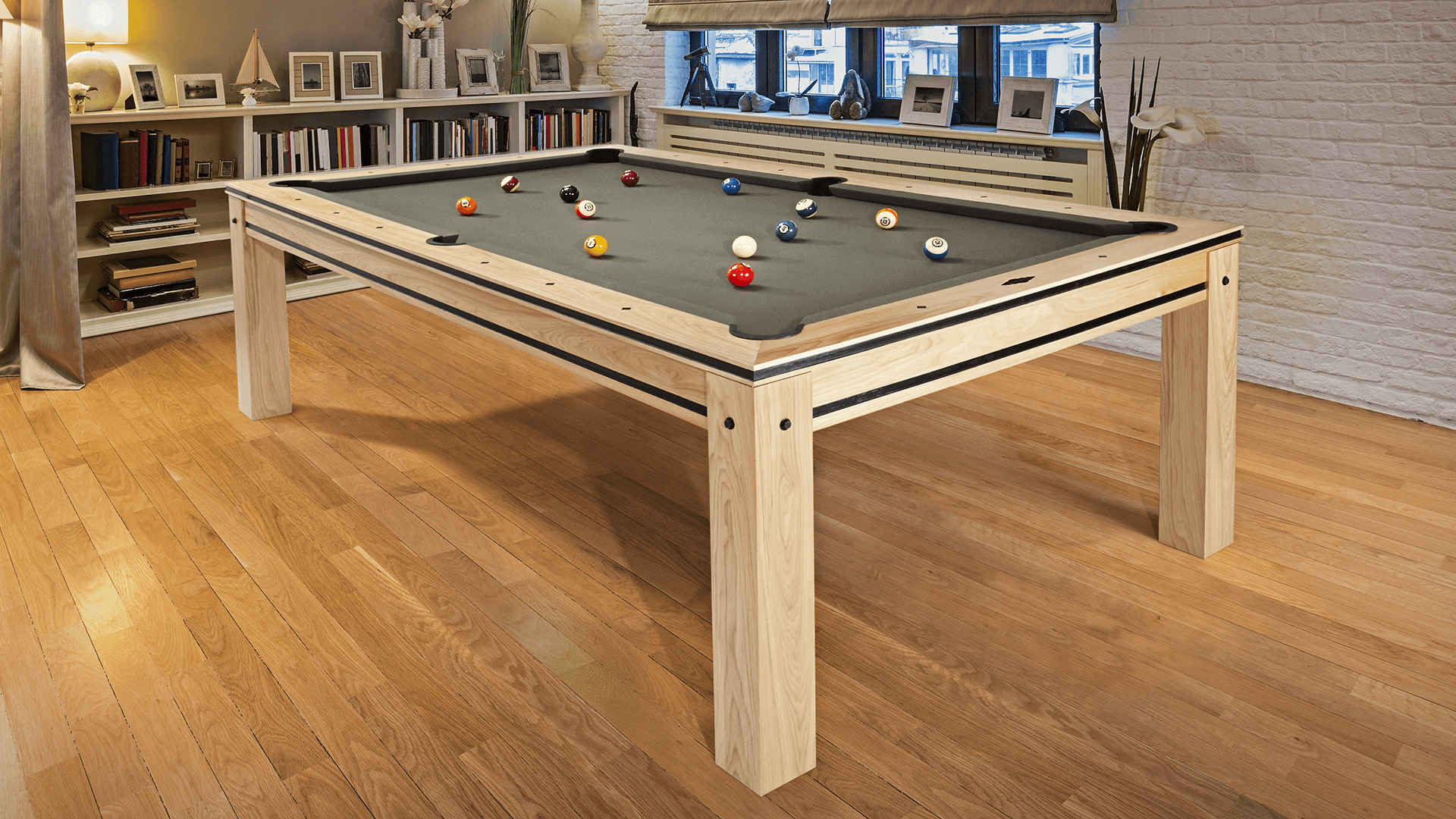 Brunswick Hickory 8 ft Pool Table in home