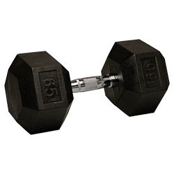 65 lb Rubber Coated Hex Dumbbell