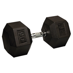 90 lb Rubber Coated Hex Dumbbell