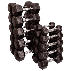 Body-Solid Rubber Coated Hex Dumbbells Sets - 5 to 50 Lb.